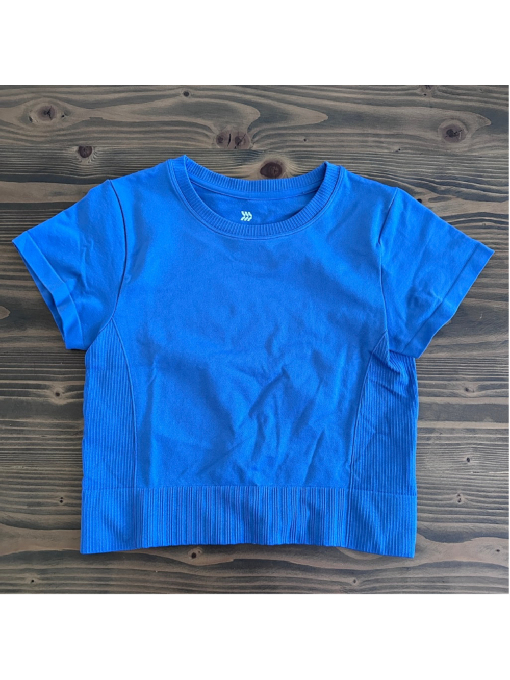 All in Motion Blue Seamless Crop Top M Ribbed Athletic Short Sleeve Activewear